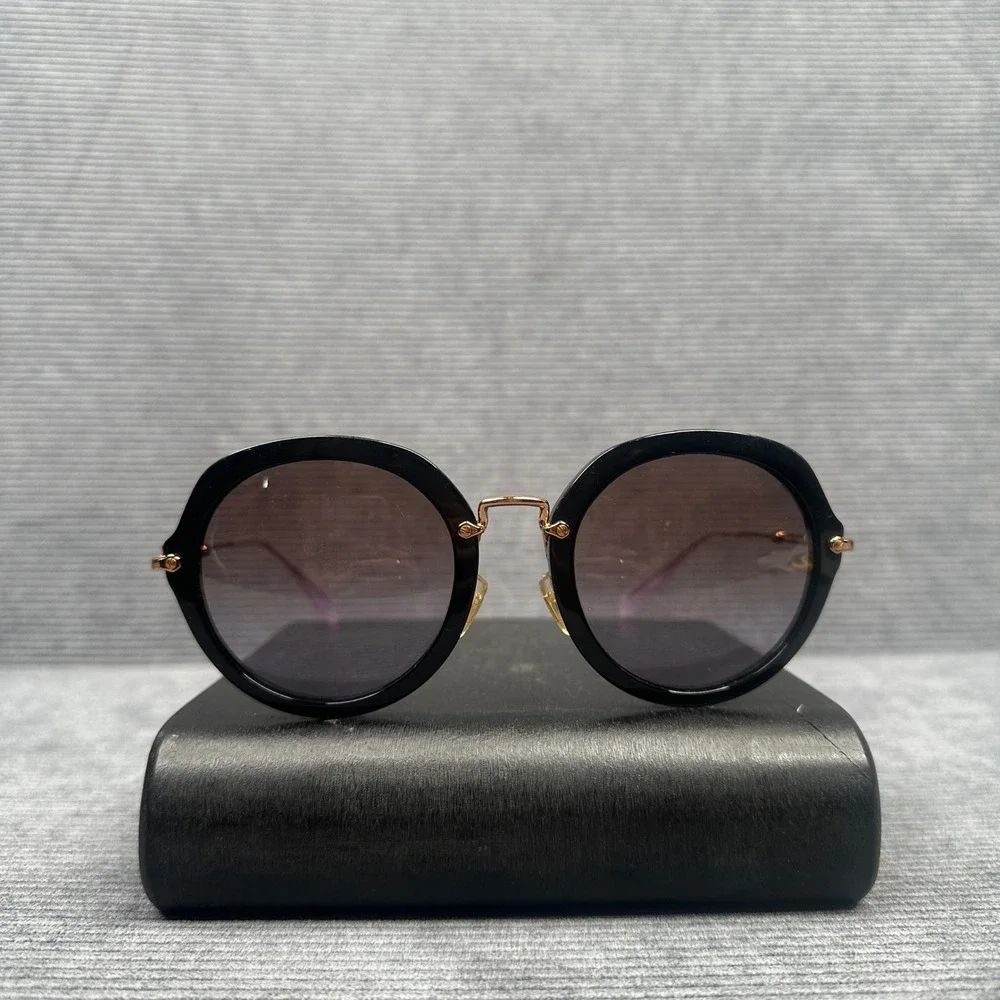 Miu Miu SMU 05Q Round Y2K Sunglasses Black Gold Metal Made in Italy 54-23-140